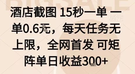 酒店截图15秒一单,一单0.6米,每天任务无上限,全网首发可矩阵单日收益3张【揭秘】