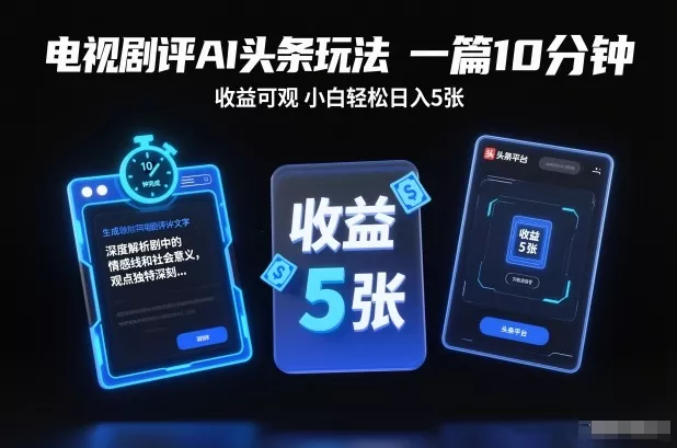 电视剧评AI头条玩法,一篇10分钟,收益可观,小白轻松日入5张+【独家】 电视剧评AI头条玩法,一篇10分钟,收益可观,小白轻松日入5张+【独家】