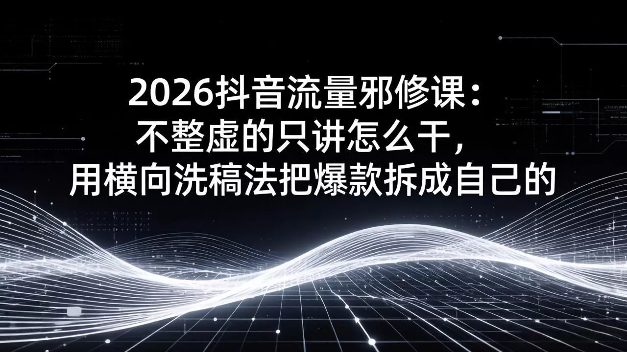 2026抖音流量邪修课:不整虚的只讲怎么干,用横向洗稿法把爆款拆成自己的 2026抖音流量邪修课:不整虚的只讲怎么干,用横向洗稿法把爆款拆成自己的