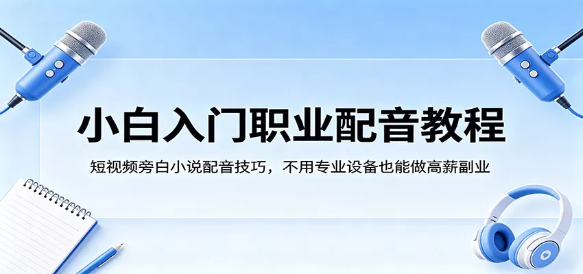 小白入门职业配音教程，短视频旁白小说配音技巧，不用专业设备也能做高薪副业 - 项目资源网