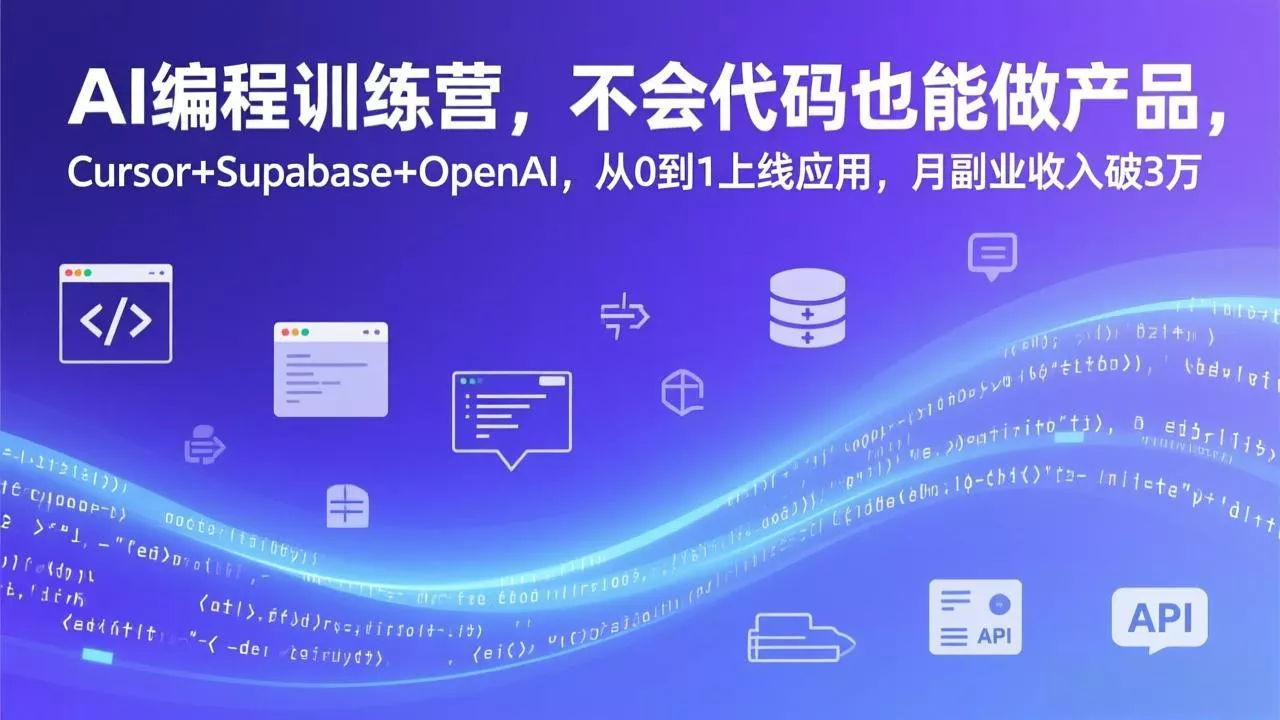 AI编程训练营,不会代码也能做产品,Cursor+Supabase+OpenAI,从0到1上线应用,月副业收入破3万 AI编程训练营,不会代码也能做产品,Cursor+Supabase+OpenAI,从0到1上线应用,月副业收入破3万