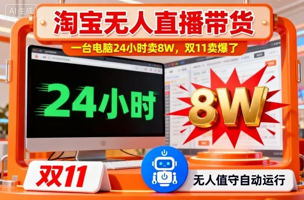 淘宝无人直播带货，一台电脑214小时卖8W，双11卖爆了【揭秘】 - 项目资源网