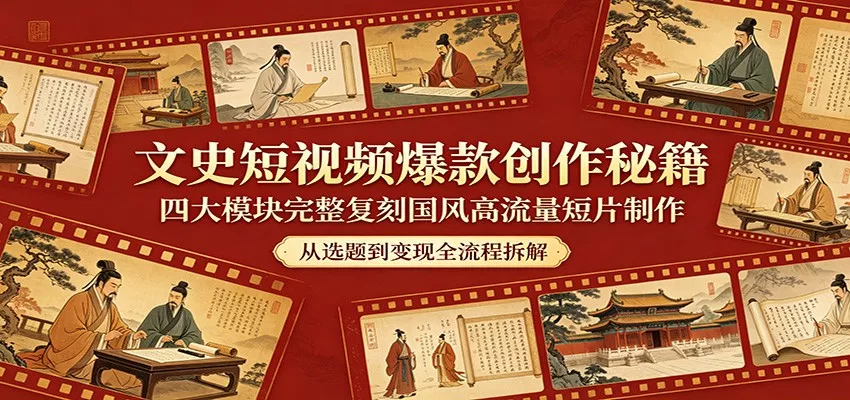 文史短视频爆款创作秘籍:四大模块完整复刻国风高流量短片制作 - 项目资源网