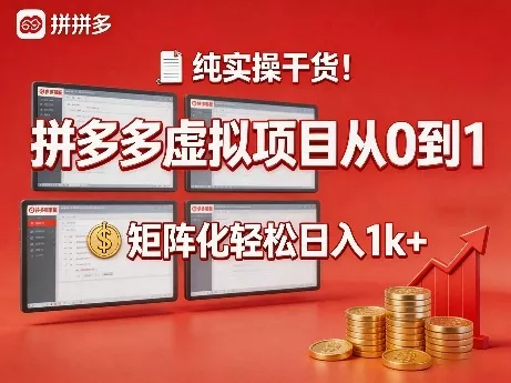 纯实操干货！拼多多虚拟项目从0到1，矩阵化轻松日入1k+【揭秘】 - 项目资源网