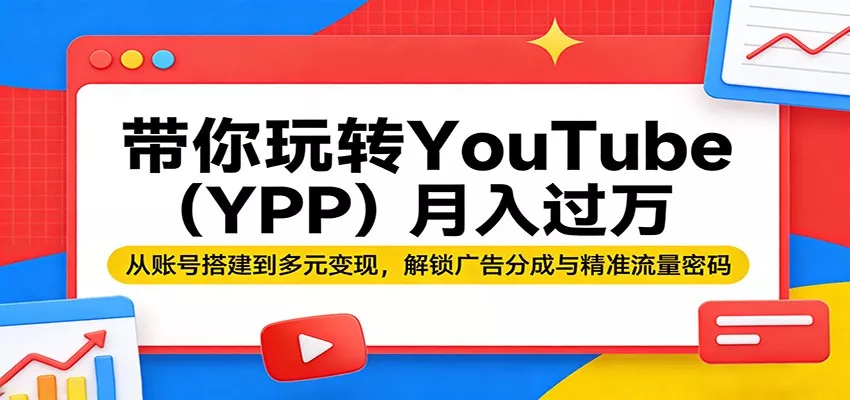 带你玩转YouTube(YPP)月入过万：从账号搭建到多元变现，解锁广告分成与精准流量密码 - 项目资源网