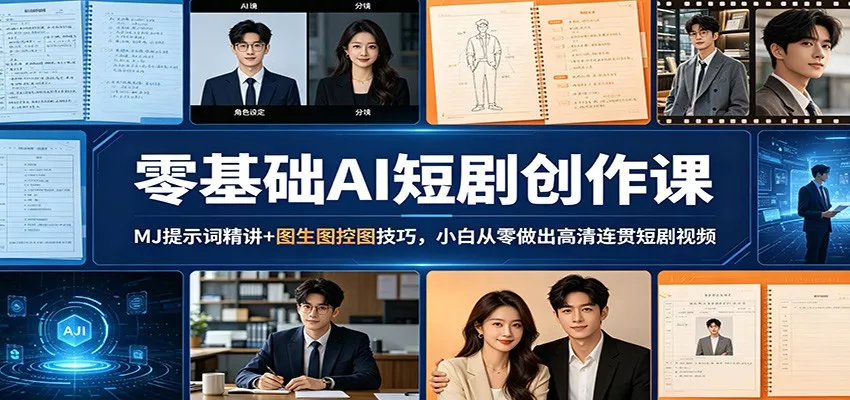 零基础AI短剧创作课：MJ提示词精讲+图生图控图技巧，小白从零做出高清连贯短剧视频 - 项目资源网