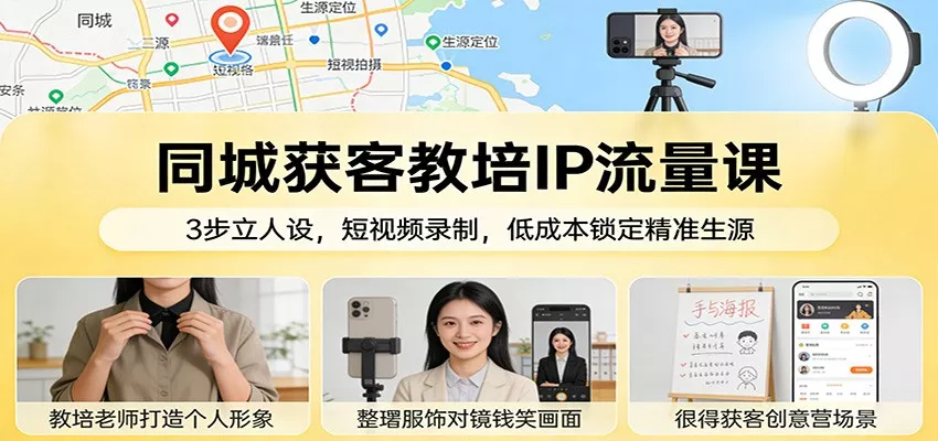 同城获客教培IP流量课：3步立人设，短视频录制，低成本锁定精准生源 - 项目资源网