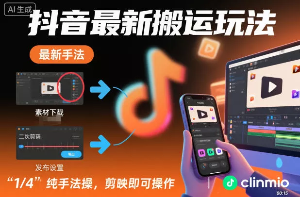 抖音最新搬运玩法，纯手法操作，剪映即可操作 - 项目资源网