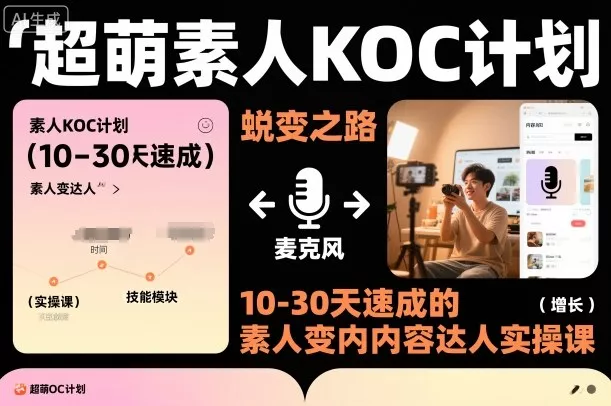 超萌素人KOC计划,10-30天速成的素人变内容达人实操课,适合想做短剧小说推文电商推广的素人入局
