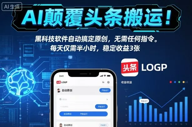 AI颠覆头条搬运!黑科技软件自动搞定原创,无需任何指令。每天仅需半小时,稳定收益3张【揭秘】