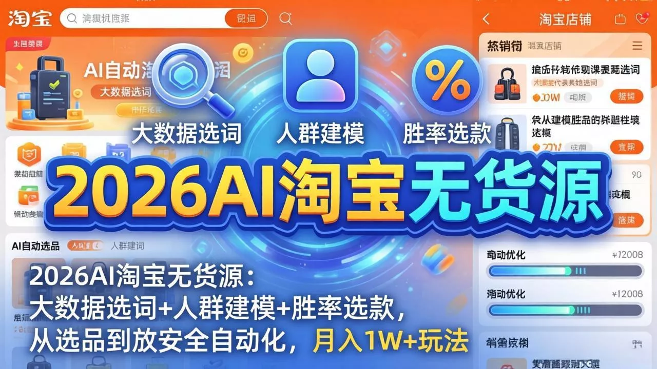 2026AI淘宝无货源-4月更新：大数据选词+人群建模+胜率选款，从选品到放大全自动化，月入1W+玩法 - 项目资源网