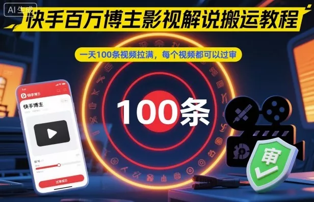 快手百万博主影视解说搬运教程,一天100条视频拉满,每个视频都可以过审