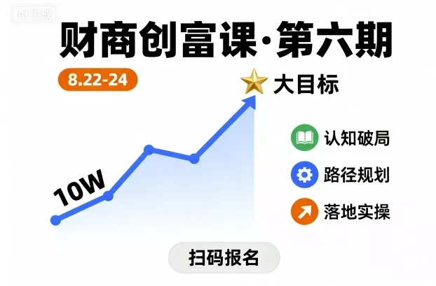 财商创富课第六期8月22-24号,如何从10W起步,一步步实现大目标