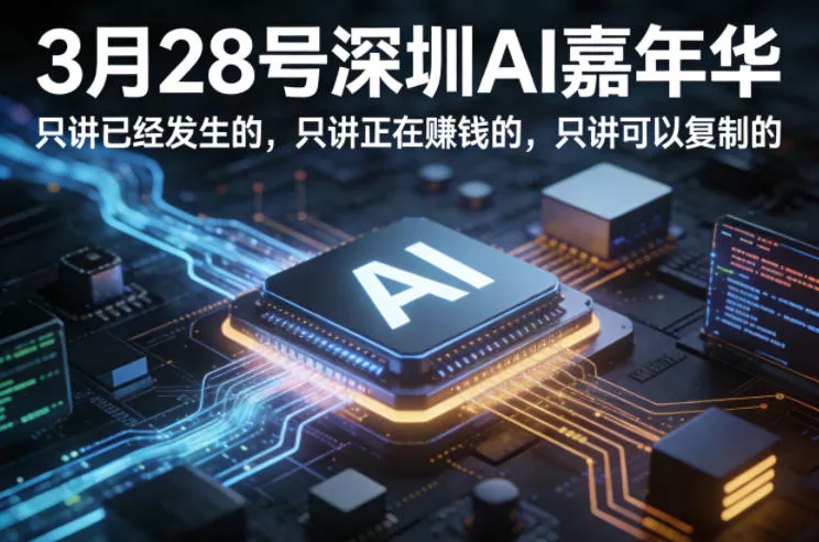 3月28号深圳AI嘉年华,只讲已经发生的,只讲正在賺钱的,只讲可以复制的 3月28号深圳AI嘉年华,只讲已经发生的,只讲正在賺钱的,只讲可以复制的