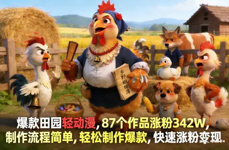 爆款田园轻动漫,87个作品涨粉342W,制作流程简单,轻松制作爆款,快速涨粉变现 爆款田园轻动漫,87个作品涨粉342W,制作流程简单,轻松制作爆款,快速涨粉变现