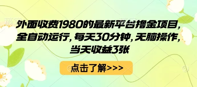 外面收费1980的最新平台撸金项目,全自动运行,每天30分钟,无脑操作,当天收益3张【揭秘】