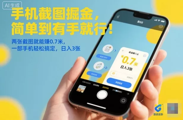 手机截图掘金,简单到有手就行!两张截图就能賺0.7米,一部手机轻松搞定,日入3张【揭秘】