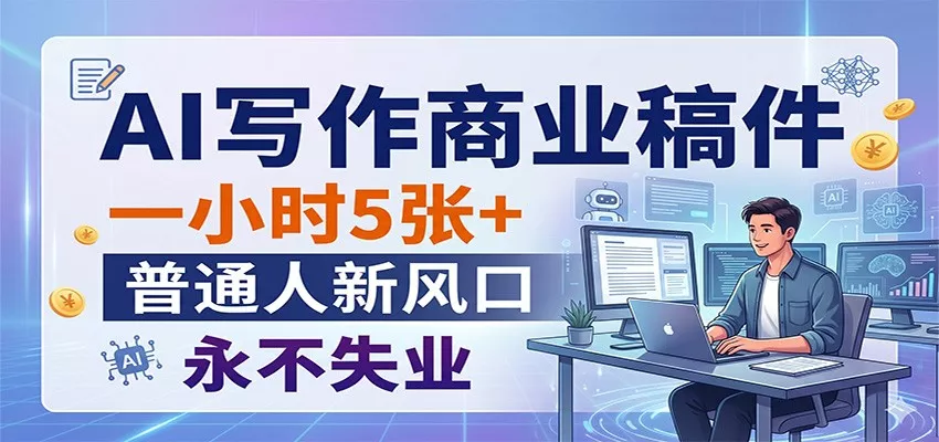 AI写作商业稿件，一小时5张+，普通人新风口，永不失业 - 项目资源网
