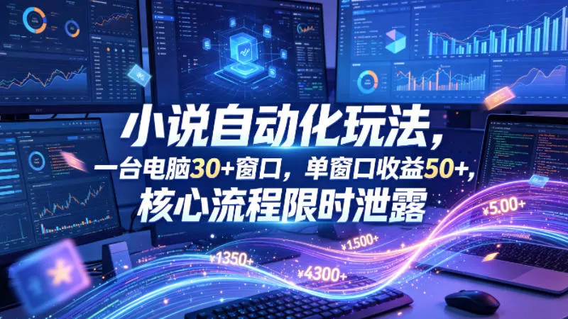 小说挂G自动化玩法，一台电脑30+窗口，单窗口收益50+，核心流程限时泄露【揭秘】 - 项目资源网