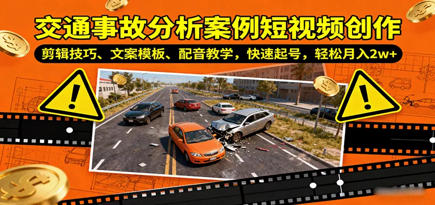 交通事故分析案例短视频创作,剪辑技巧、文案模板、配音教学,快速起号,轻松月入2w+ - 项目资源网