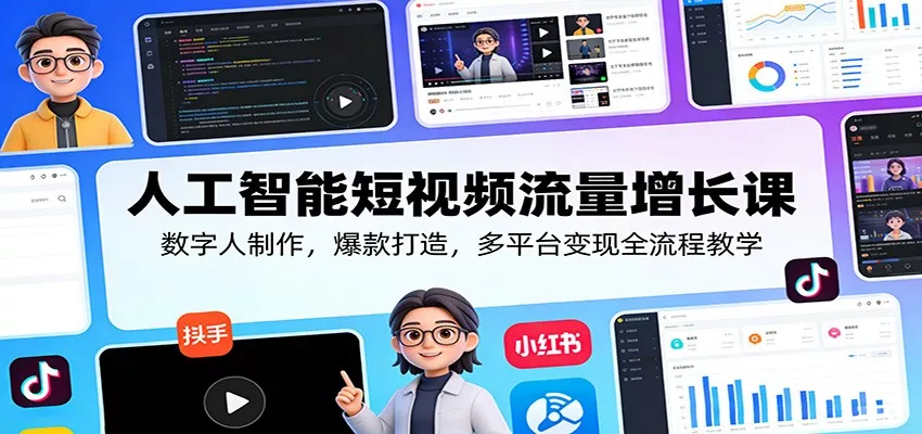 人工智能短视频流量增长课：数字人制作，爆款打造，多平台变现全流程教学 - 项目资源网