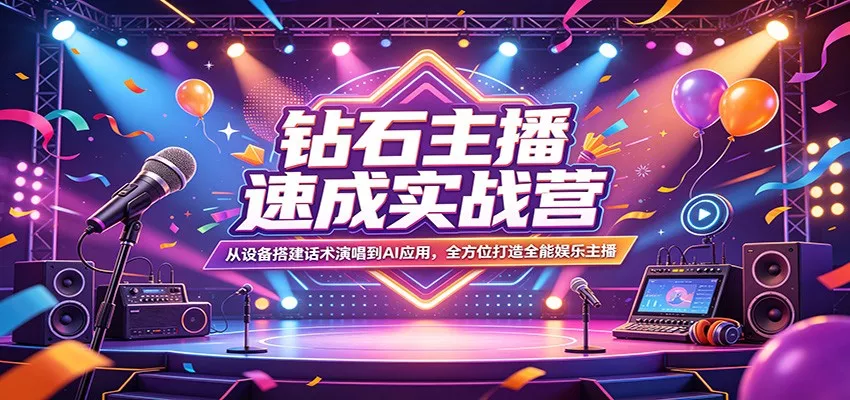 钻石主播速成实战营：从设备搭建话术演唱到AI应用，全方位打造全能娱乐主播 - 项目资源网