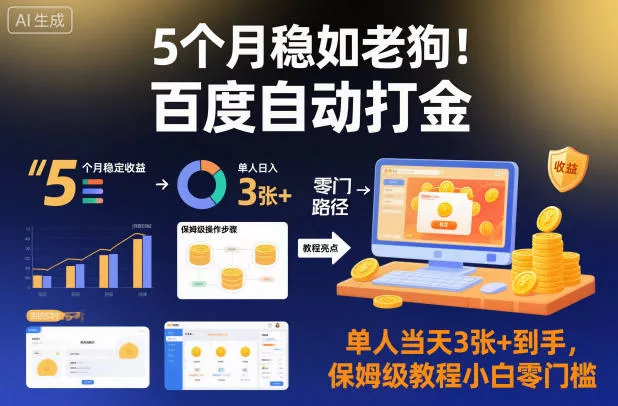 5个月稳如老狗！百度自动打金，单人当天3张+到手，保姆级教程小白零门槛【揭秘】 - 项目资源网