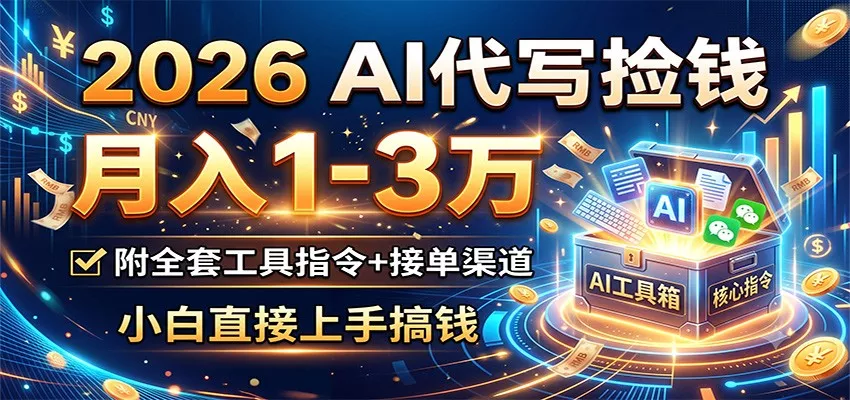2026 AI代写捡钱,月入1-3万,附全套工具指令+接单渠道,小白直接上手搞钱 - 项目资源网