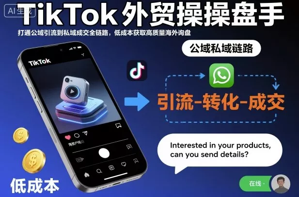 TikTok外贸操盘手,打通公域引流到私域成交全链路,低成本获取高质量海外询盘