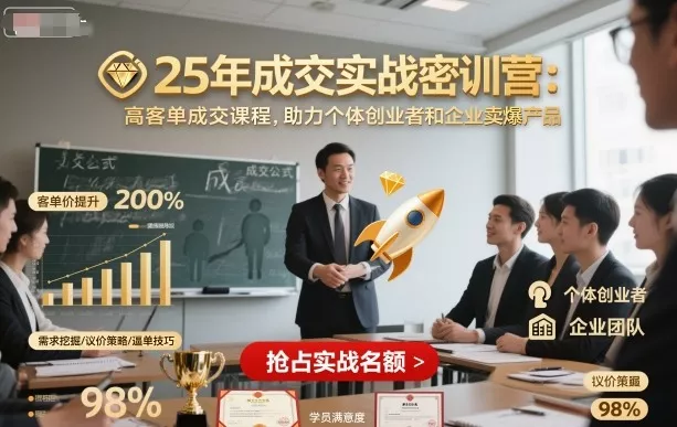 25年成交实战密训营,高客单成交课程,助力个体创业者和企业卖爆产品